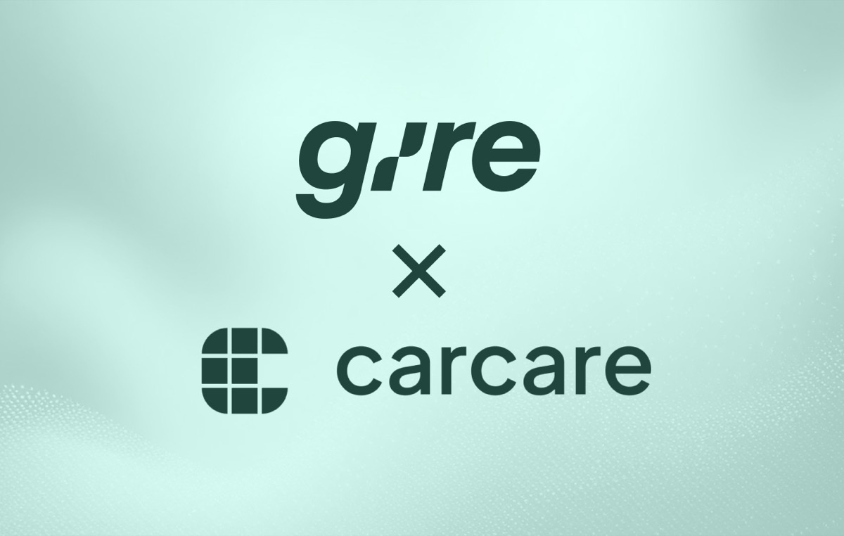Gire x Carcare-partnerskap – logotyper på mintgrön gradientbakgrund