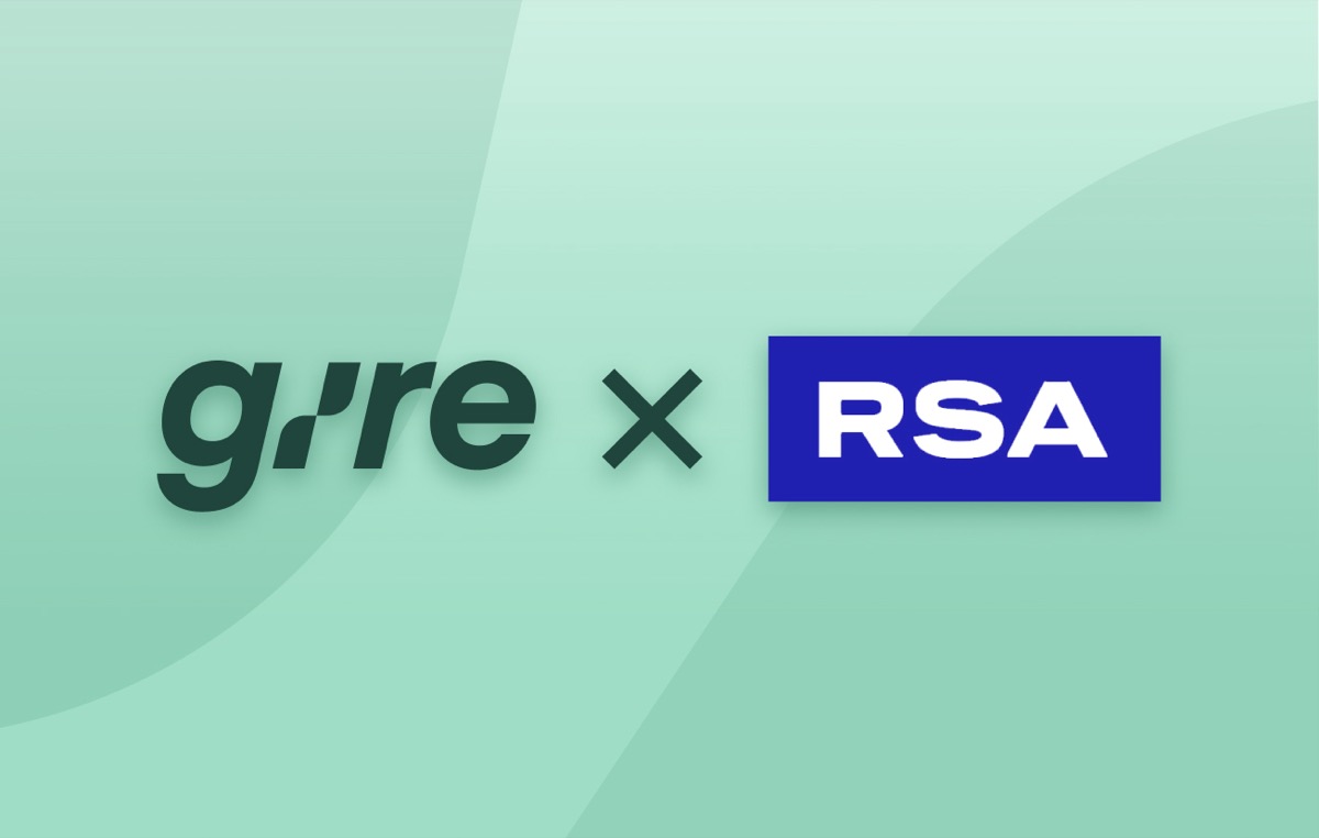 Gire x RSA partnerskap – logoer på mintgrønn gradientbakgrunn