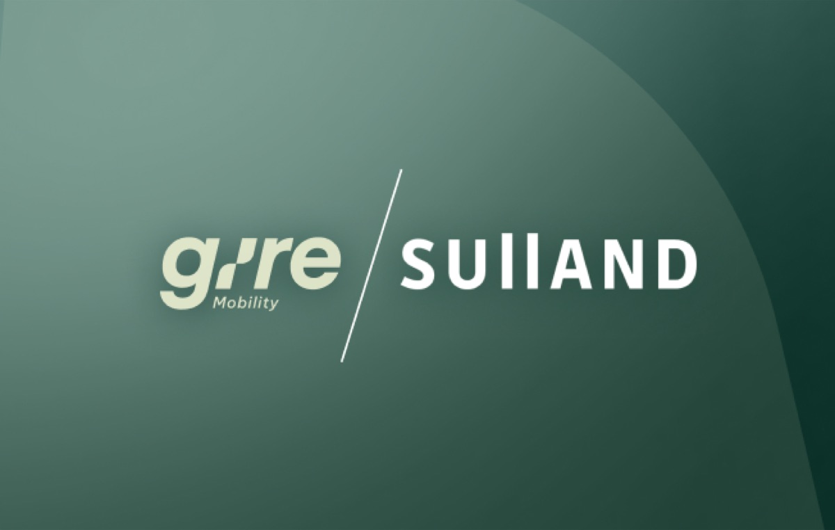 Gire Mobility x Sulland partnerskap – logoer på mørkegrønn gradientbakgrunn