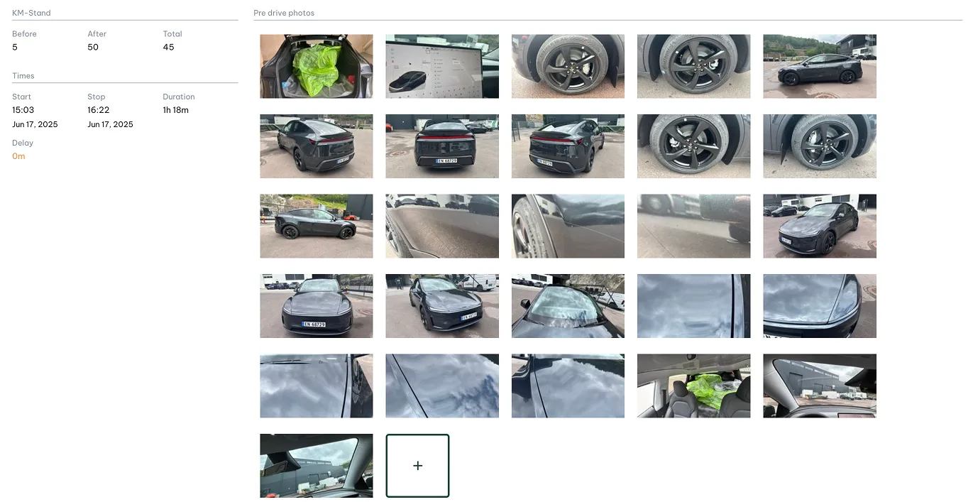 Gire fotodokumentasjon — kilometerstand og bilder ved henting